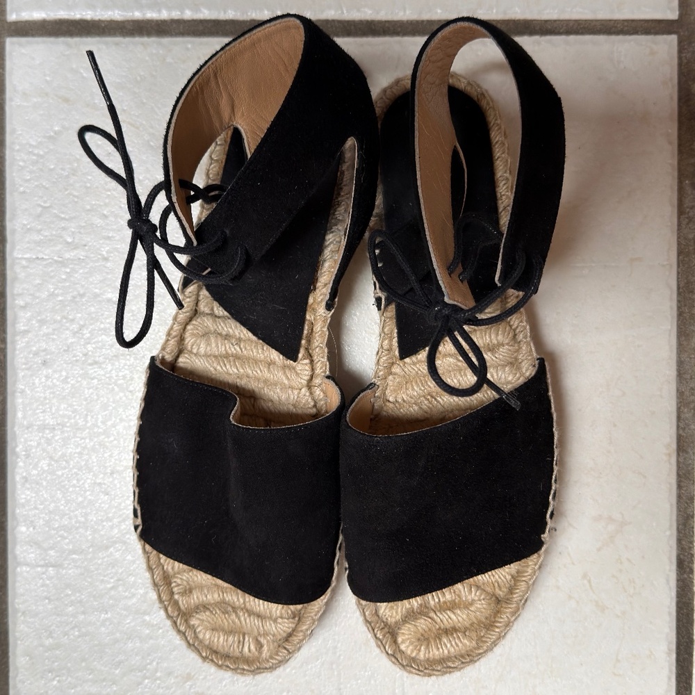 $79 Black suede ankle tie espadrilles size 39 made in Spain